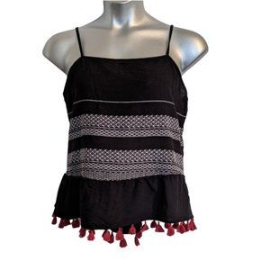 Ana Black White Bo-Ho Inspired Tassel Tank XL NWT